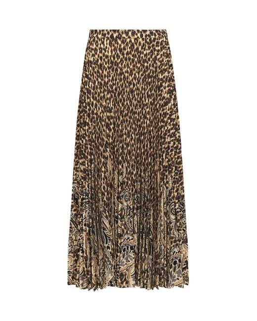 Etro Natural Printed Stretch Sablé Long Pleated Skirt