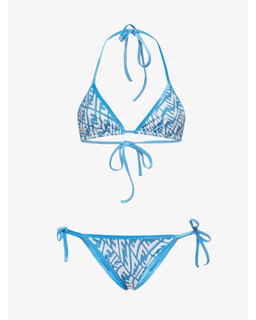 Fendi Blue Ff Vertigo Logo Triangle Bikini