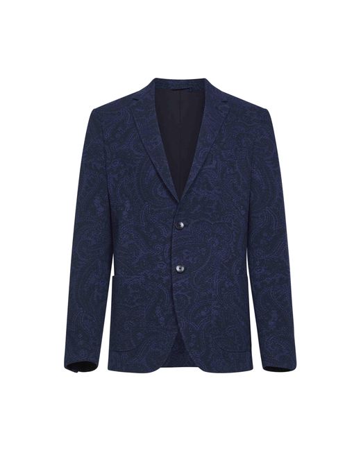 Etro Blue Paisley-Pattern Seersucker Jersey Single-Breasted Jacket for men