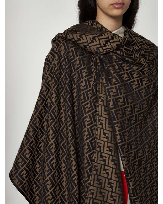 Fendi Ff Wool And Silk Poncho in Black | Lyst UK