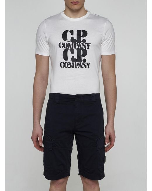 C P Company Blue Stretch Cotton Cargo Shorts for men