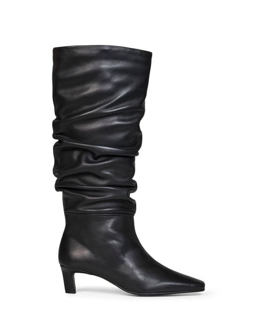 Alohas Black Leather Kalila Knee-High Draped Boots