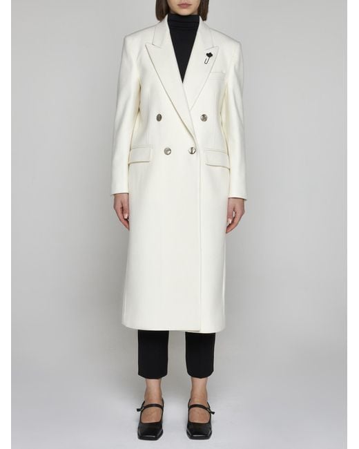Lardini White Wool-blend Double-breasted Coat