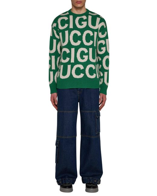 Gucci Green Logo Motif Wool Sweater for men