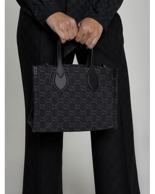 Gucci Black Ophidia GG Denim Medium Tote Bag