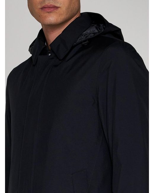 Herno Blue Black Hooded Carcoat for men