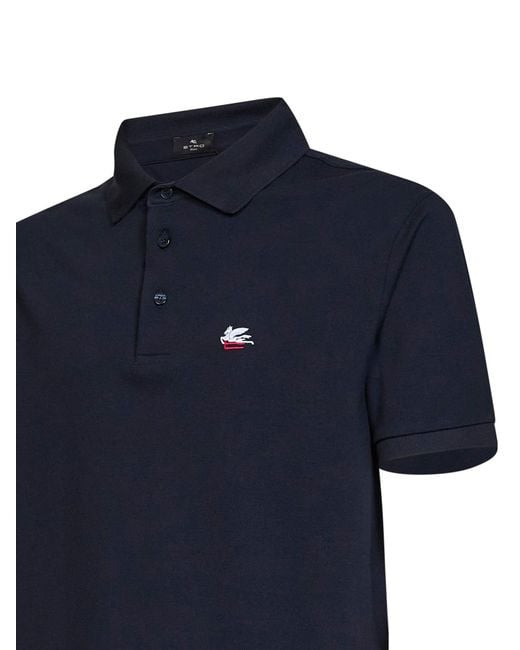 Etro Blue Cotton Piqué Pegaso-Embroidered Polo Shirt for men