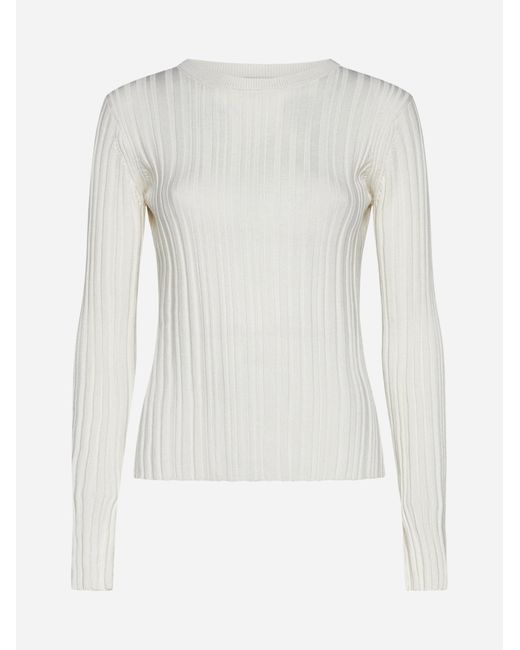 Loulou Studio White Evie Ribbed Silk-Blend Top