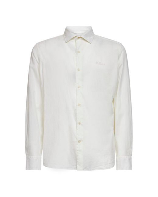 Mc2 Saint Barth White Cream Voile Cotton Logo Embroidered Chemise Shirt for men