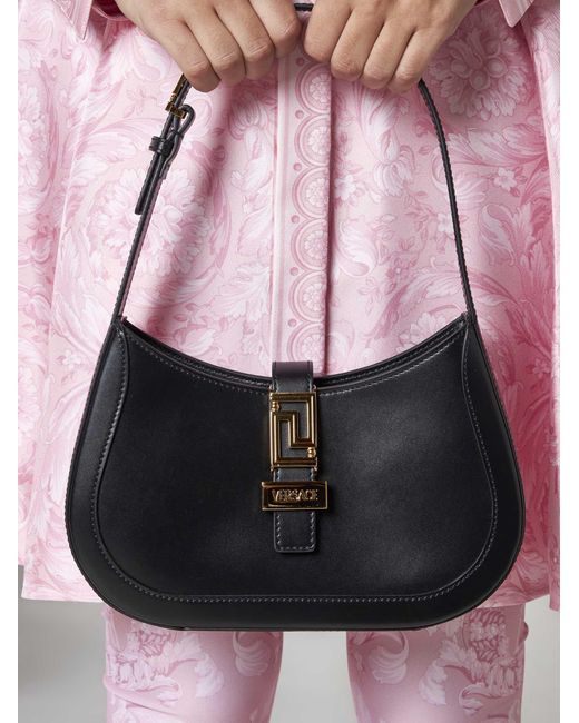 Versace Black Greca Goddess Leather Small Hobo Bag