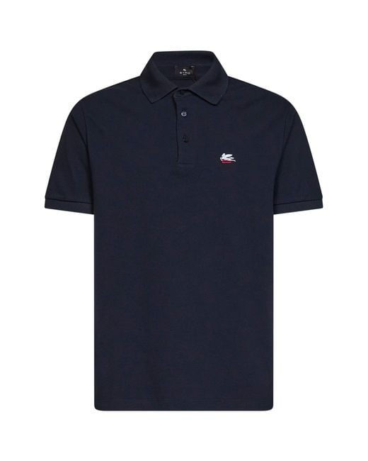 Etro Blue Cotton Piqué Pegaso-Embroidered Polo Shirt for men