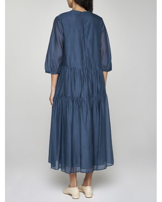 Max Mara Blue Etienne Cotton And Silk Tiered Dress