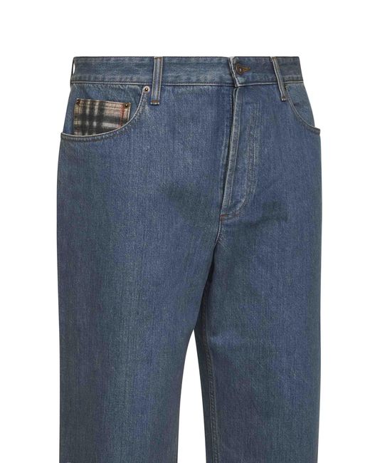 Burberry Blue Medium Denim Jeans With Check Details for men