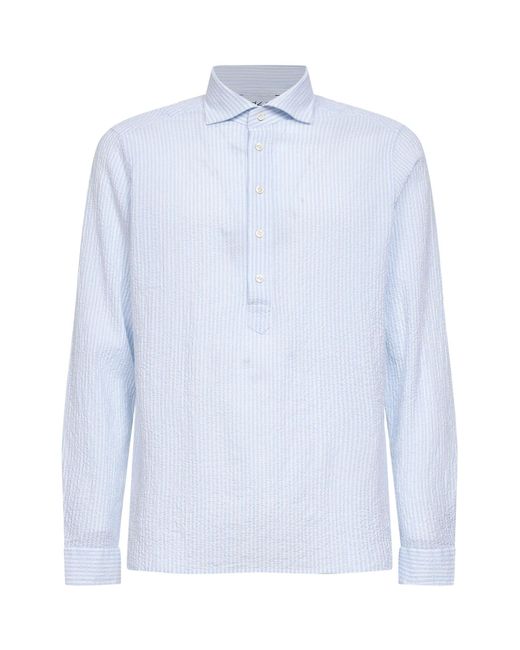 D 40 White Light And Striped Seersucker Shirt-Style Polo Shirt for men