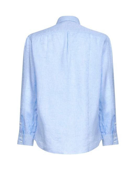 Brunello Cucinelli Blue Light Linen Basic Fit Shirt for men