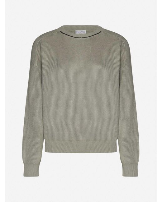 Brunello Cucinelli Gray Monile Cotton Sweater