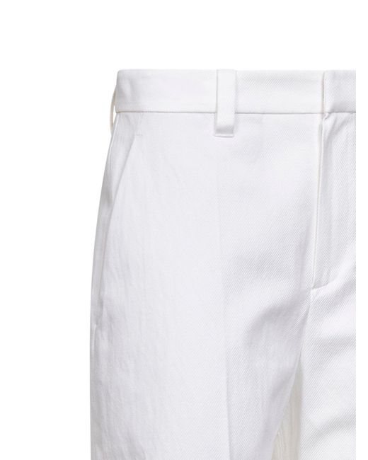 Brunello Cucinelli White Diagonal Loose Flared Trousers With Monili