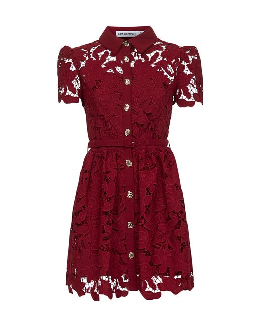 self portrait red floral mini dress Self-Portrait Red Floral Pleaded Mini Dress size 2