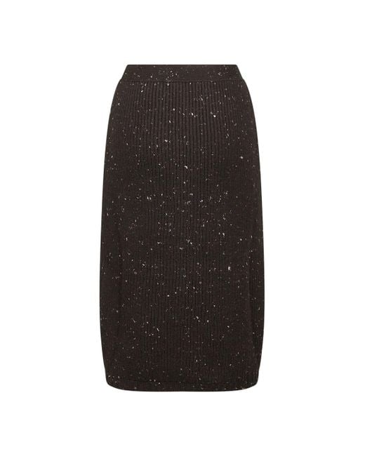 Bottega Veneta Black Fondant English Rib Knit Wool Midi Skirt