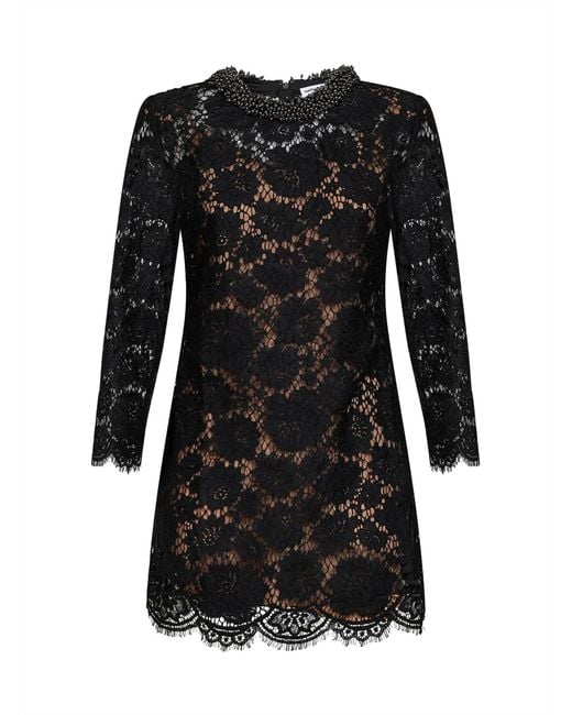 Self-Portrait Black Lace Long-Sleeved Mini Dress