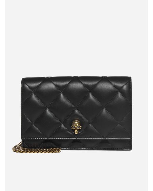Alexander McQueen Black Skull Quilted Leather Mini Clutch Bag