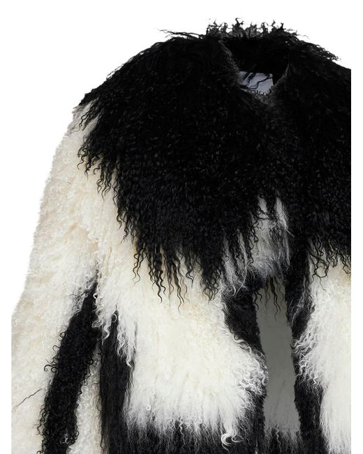 The Attico Black And Natural Two-Tone Mongolian Fur Bomber Jacket