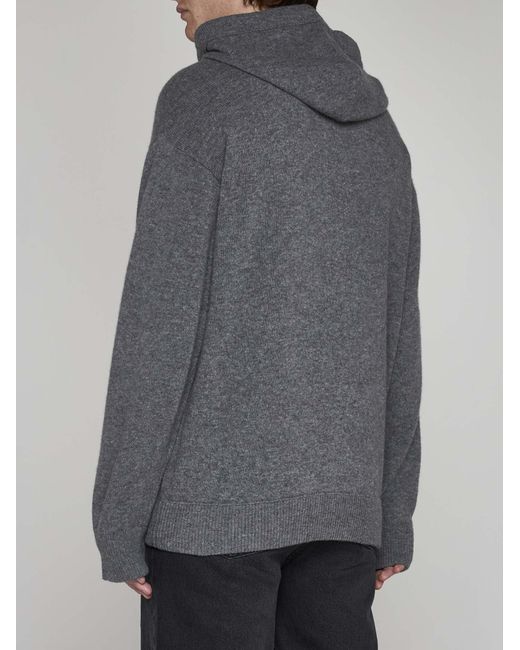 Roberto Collina Gray Wool And Cashmere Hooded Sweater for men