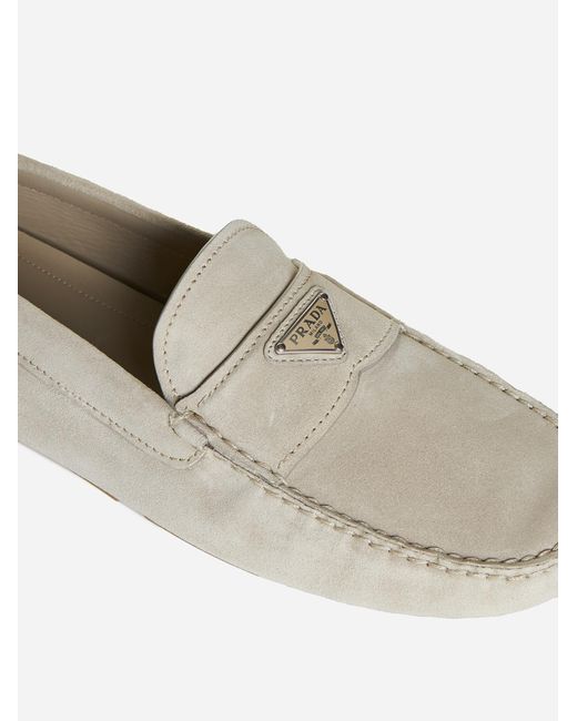 Prada White Suede Boat Loafers for men