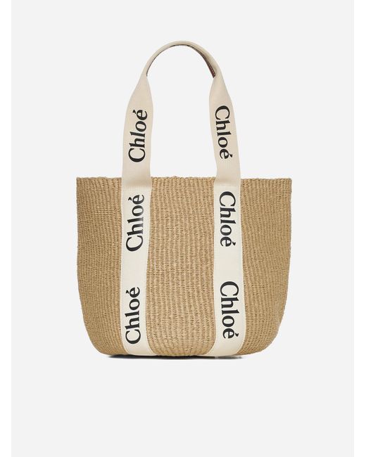 Chloé Woody Large Straw Basket Bag in White Lyst