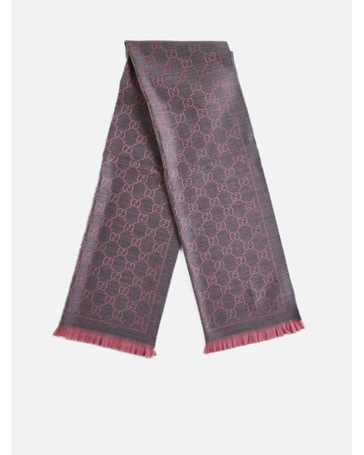 Gucci Purple Gg Motif Wool Scarf