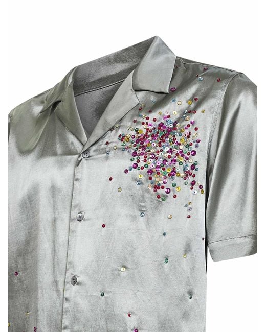 Dries Van Noten Gray Mint Viscose Blend Firework Sequin-Embellished Bowling Shirt for men