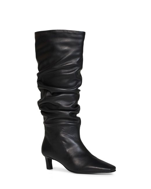 Alohas Black Leather Kalila Knee-High Draped Boots