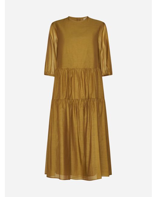 Max Mara Natural Etienne Cotton And Silk Tiered Dress