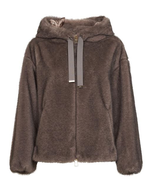 Herno Brown Dark Taupe Melange Alternative Mink Fur Bomber Jacket