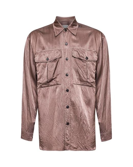 Dries Van Noten Pink Old Rose Viscose And Cotton Shirt With Chest Pockets for men