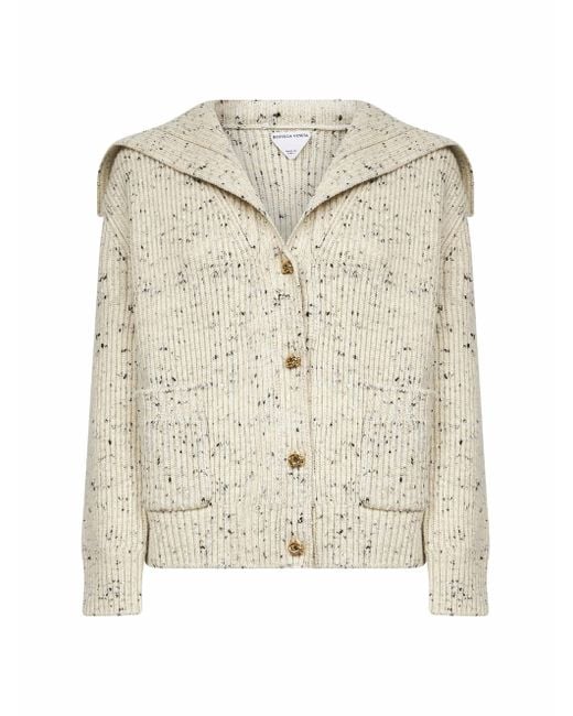 Bottega Veneta Natural Dove English Rib Knit Wool Cardigan