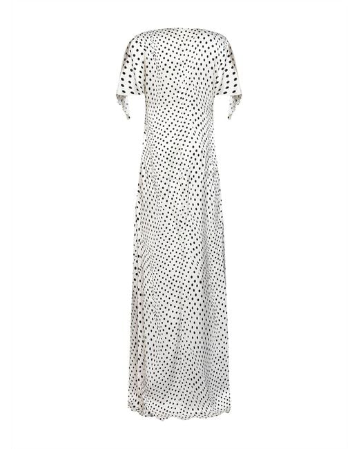 Stella McCartney White And Polka Dot Satin Asymmetric Long Dress