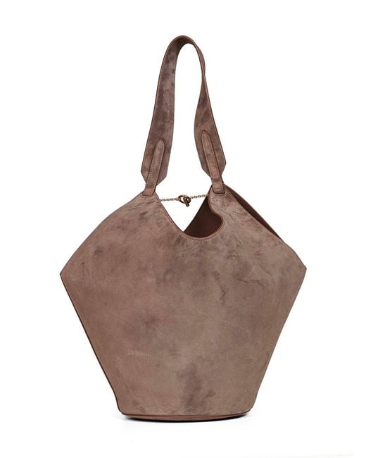 Khaite Brown Cedar Lotus Small Tote Bag