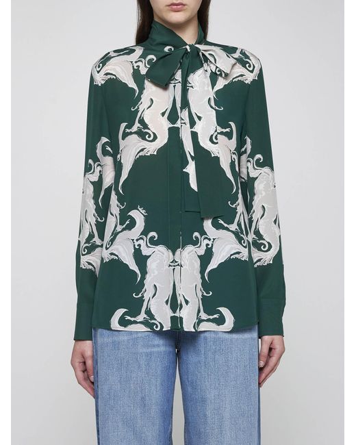 Valentino Green Print Silk Shirt