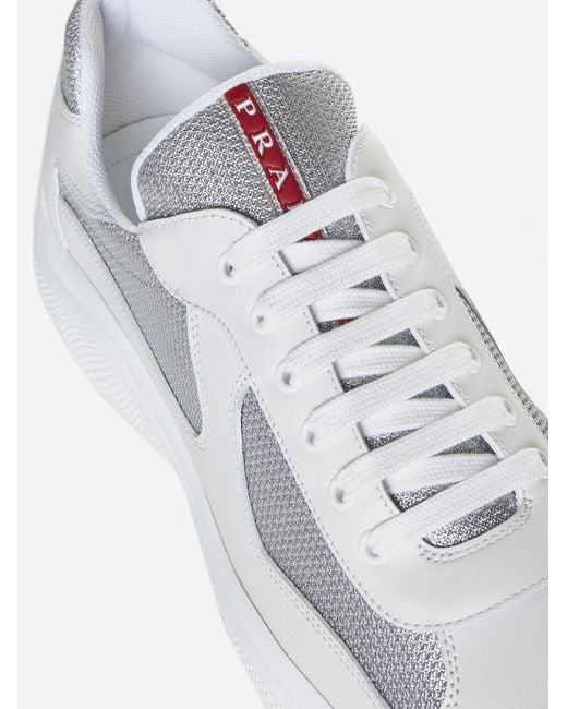 Prada White America's Cup Leather And Fabric Sneakers for men