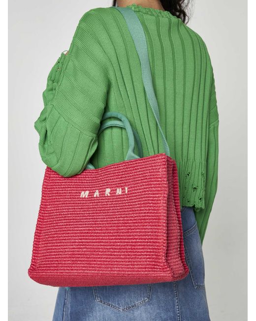 Marni Pink Basket Small Fabric Bag