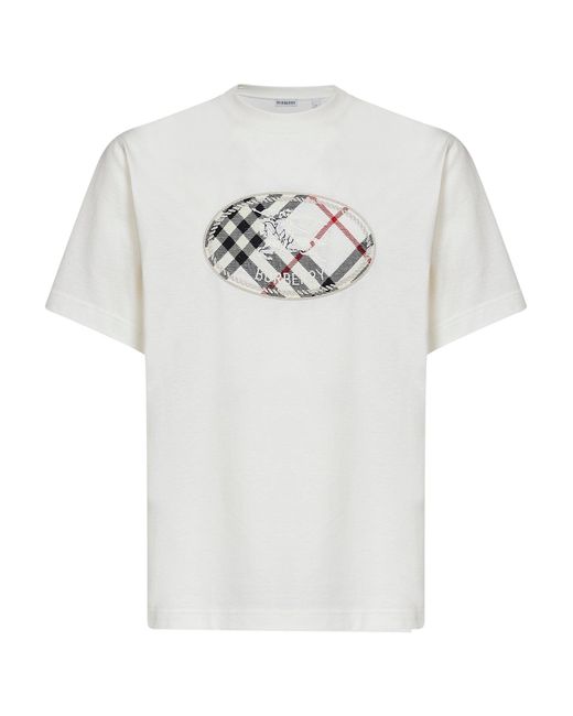 Burberry Gray T-Shirt Knight Stamp Check Chalk Cotton for men