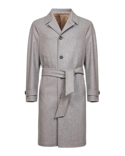 D 40 Gray Stone Virgin Wool Belted Coat for men