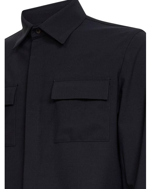 Herno Blue Bi-Stretch Wool Canvas Shirt for men