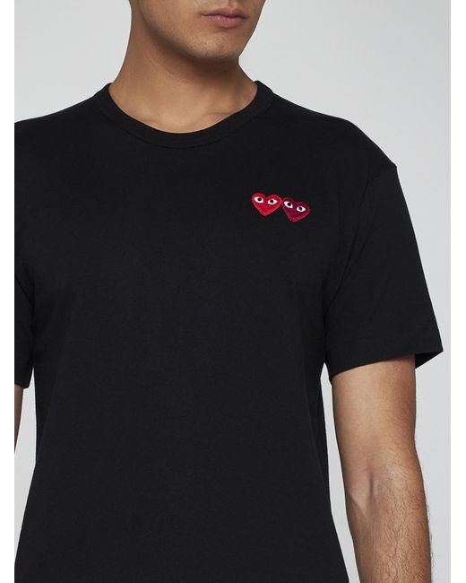 COMME DES GARÇONS PLAY Black Double Heart Patch Cotton T-Shirt for men