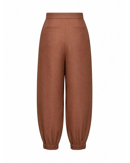 Fendi Brown Trousers High-Rise Linen-Cotton