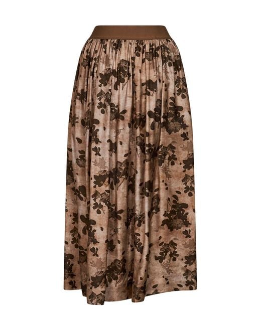 Uma Wang Brown Tan And Floral Moulay Gillian Midi Skirt