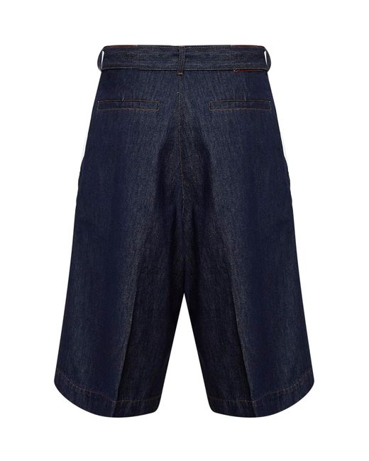 Dries Van Noten Blue Denim Belted And Pleated Bermuda Shorts