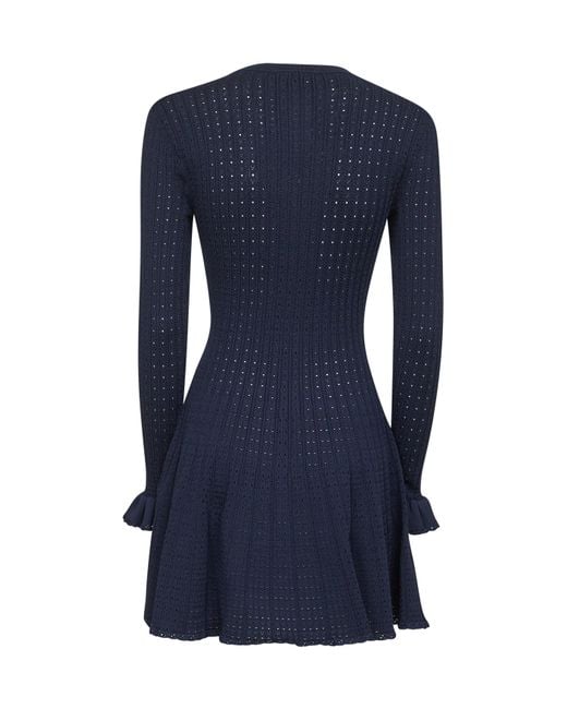 Self-Portrait Blue Pointelle Knit Crochet Flowers Minidress