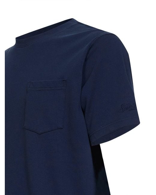 Mc2 Saint Barth Blue Stretch Cotton Pique Bakewell T-Shirt for men